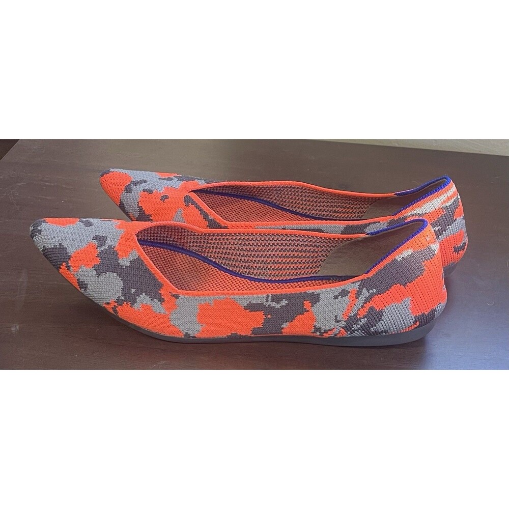 RARE ROTHY's Neon Orange Camo The Point Flat Shoe Limited Edition Retired US 9